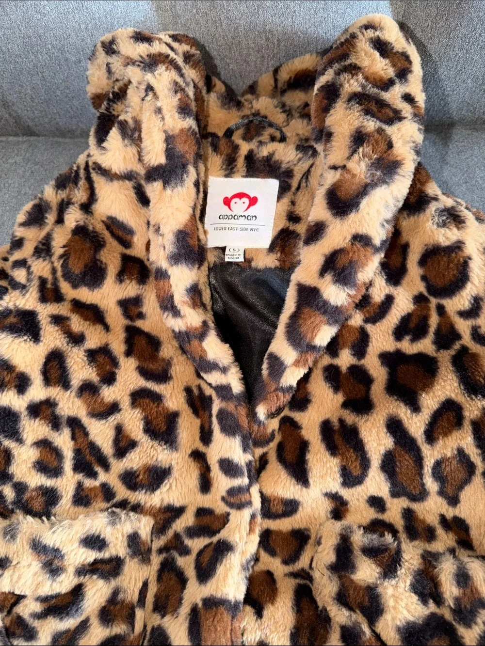 Appaman Leopard Faux Fur Hooded Coat - Brown & Black